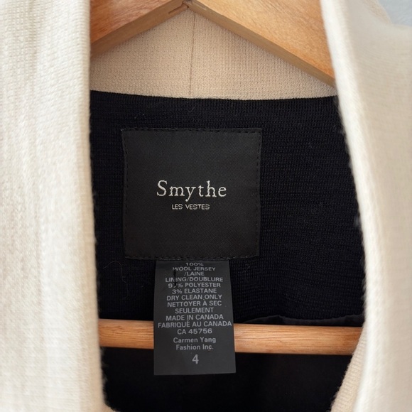 Smythe womens black cream wool neck bow button up formal blazer coat size 4 - Picture 2 of 8